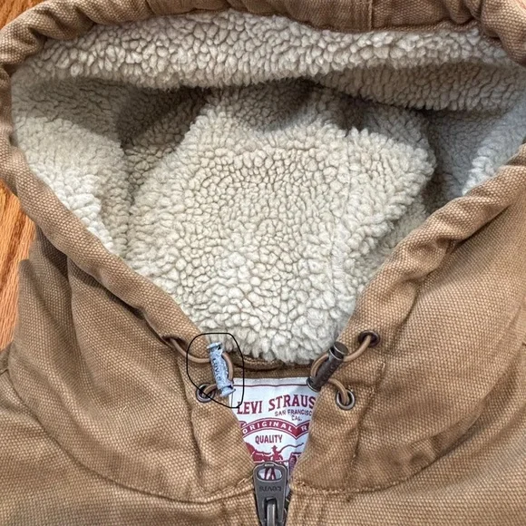 Levi’s Sherpa lined Workwear Brown Washed Canvas Outdoor winter Bomber Jacket XL - Picture 16 of 16